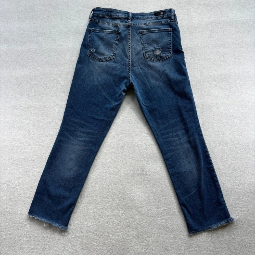 Kut from the Kloth Reese Ankle Straight Leg Jeans Women 10 Blue High Rise Button